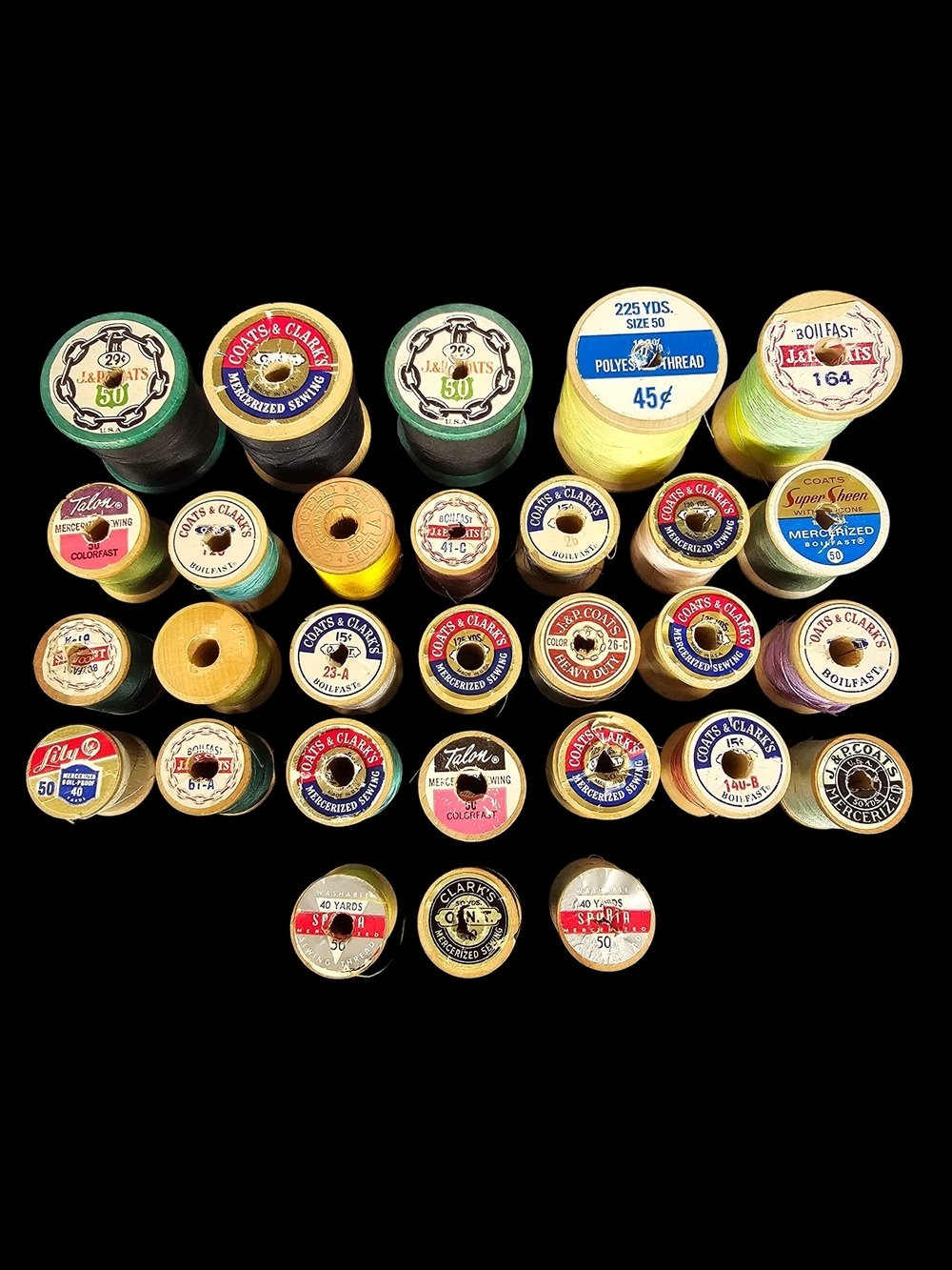 Vintage Thread Spool Lot Of 29 Multicolor Wooden Sewing Spools